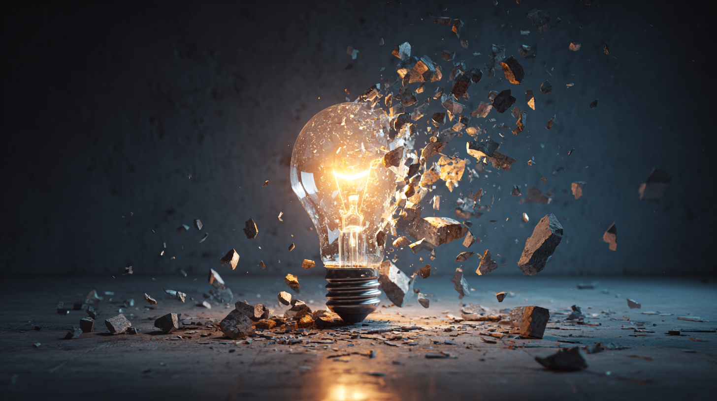 Representación conceptual de una idea disruptiva rompiendo el status quo establecido