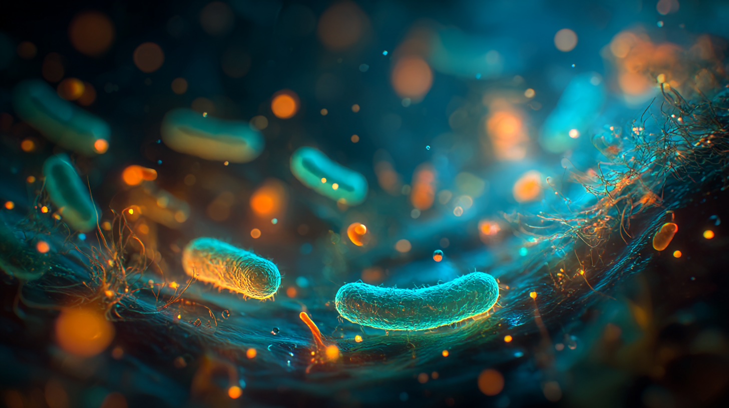 Ilustración moderna del microbioma humano en acción