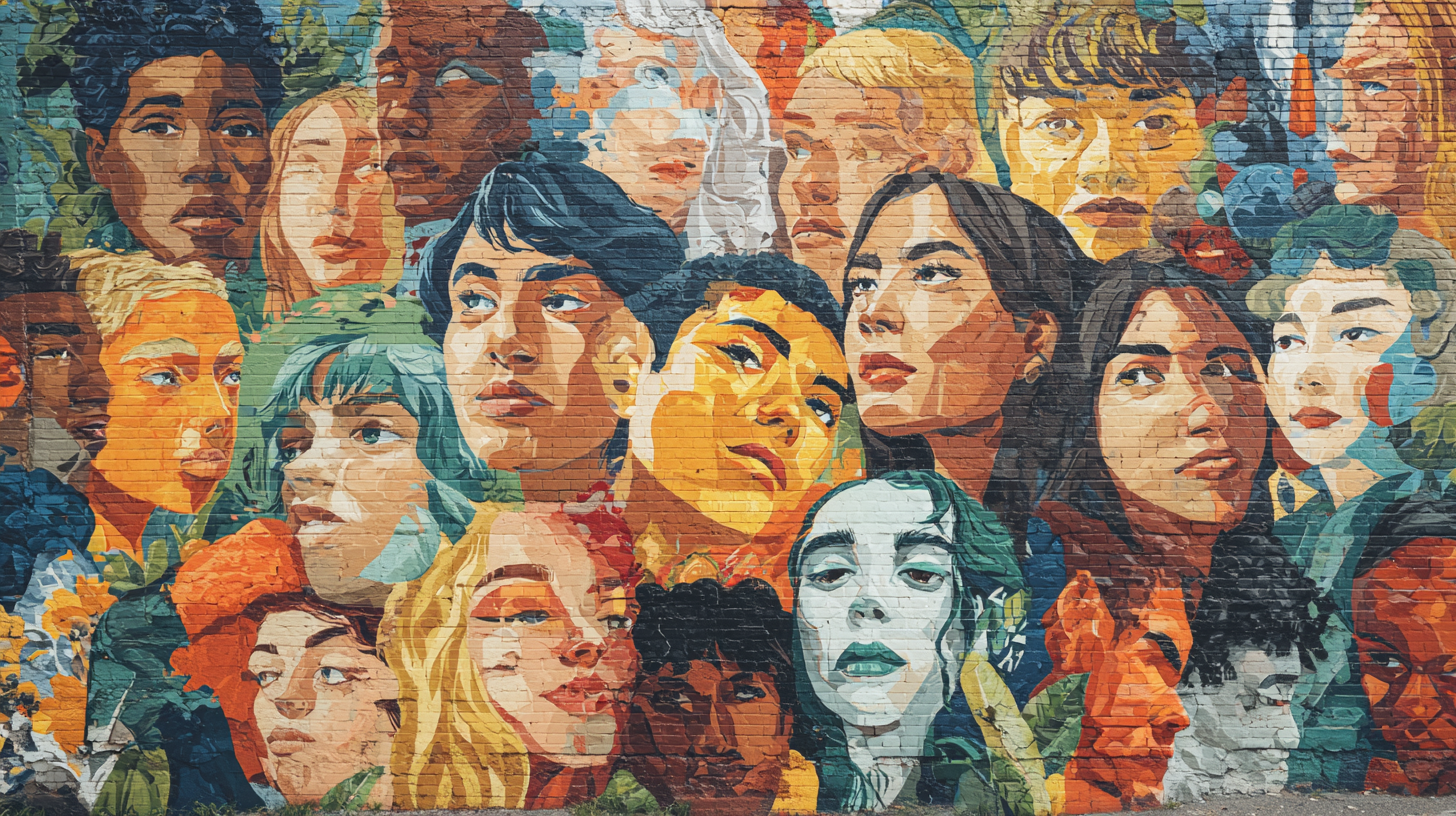 Mural de arte urbano que representa diversidad e inclusión