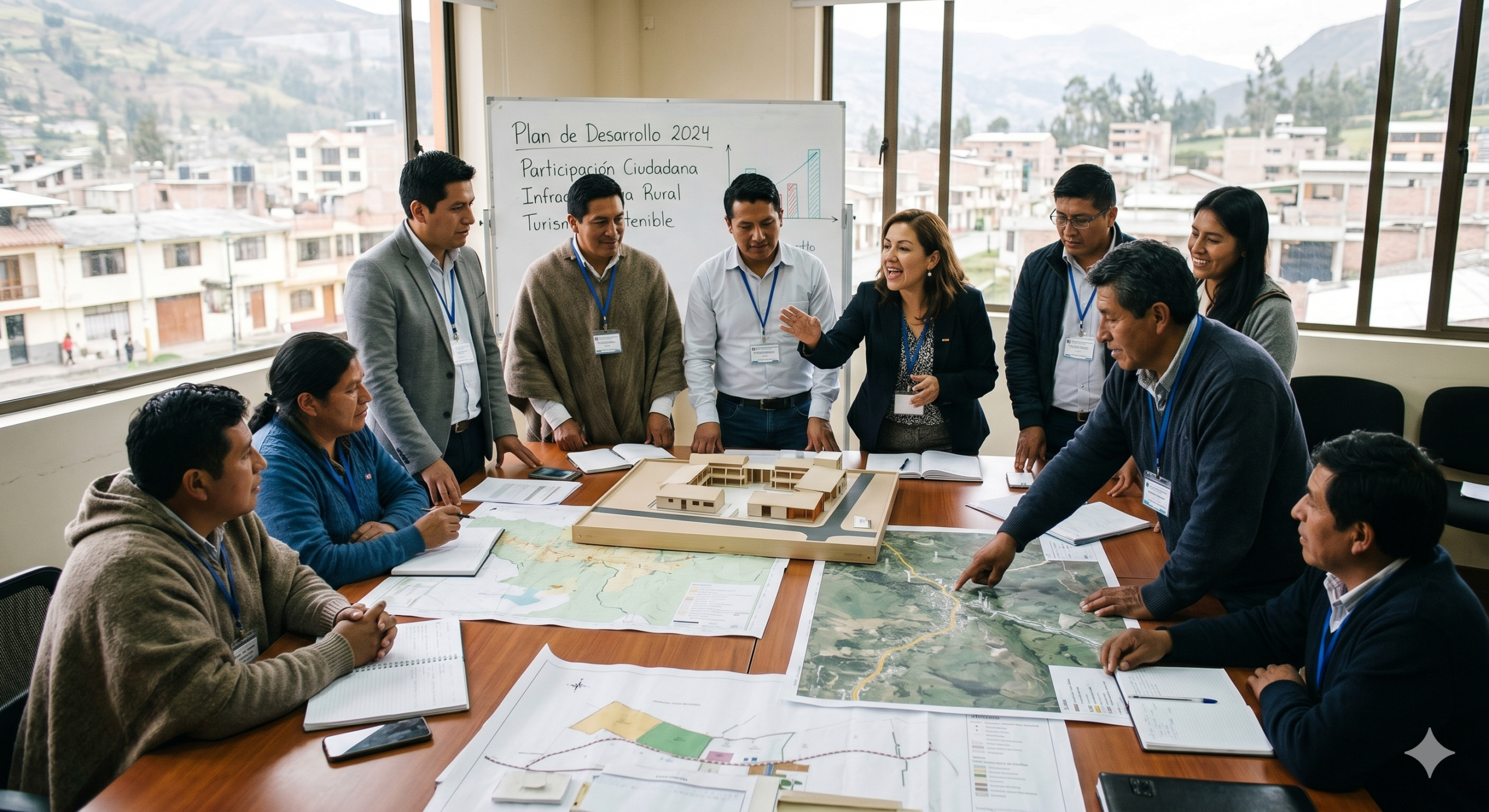 Funcionarios de un Gobierno Descentralizado Autónomo en reunión de planificación local