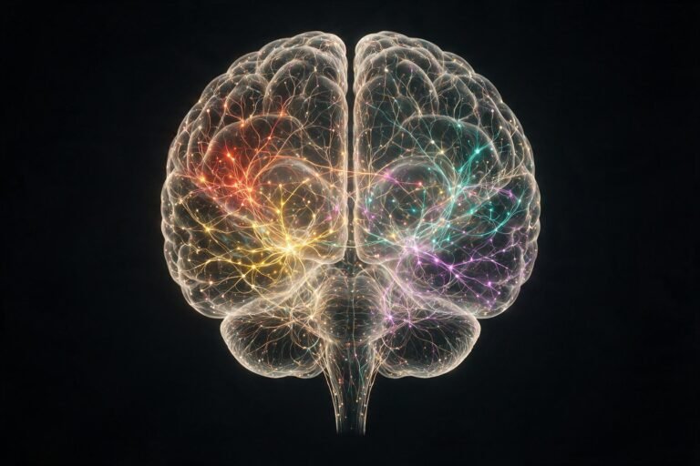 Cerebro con conexiones neuronales de colores: hablar idiomas rejuvenece el cerebro