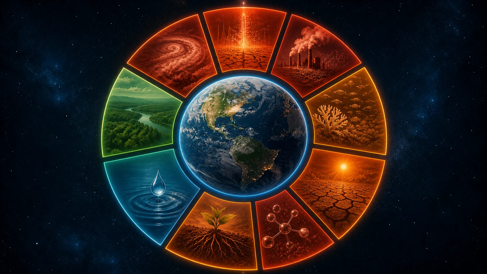 Representación de los nueve límites planetarios y su relación con la estabilidad de la Tierra
