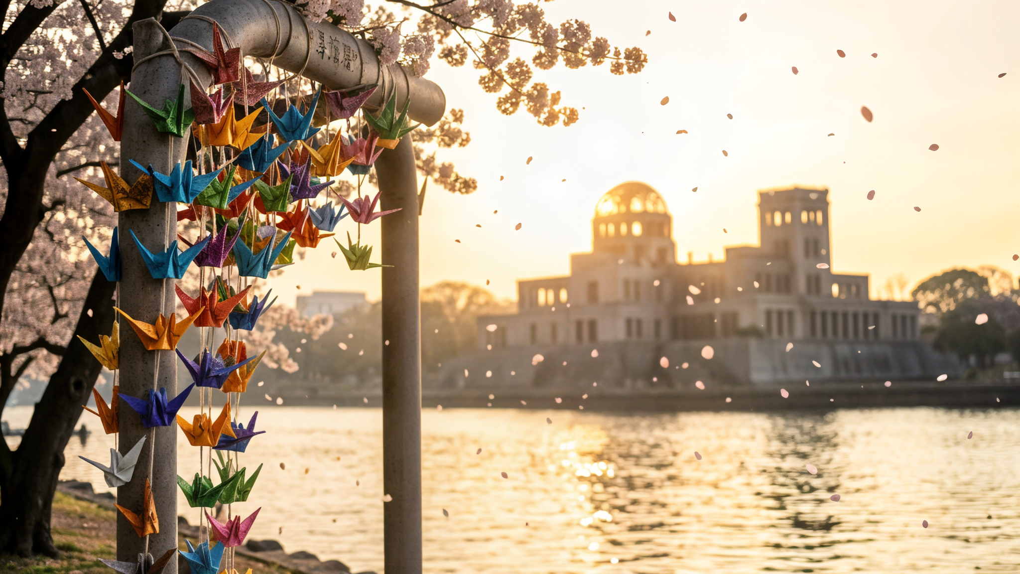 Grullas de origami y memorial de la paz, simbolo del legado de Tsutomu Yamaguchi