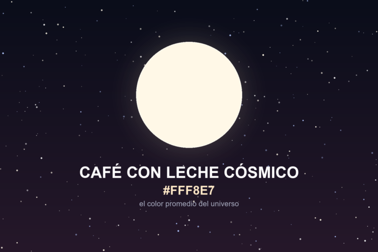 Swatch del color café con leche cósmico (#FFF8E7), el color promedio del universo, sobre un campo de estrellas