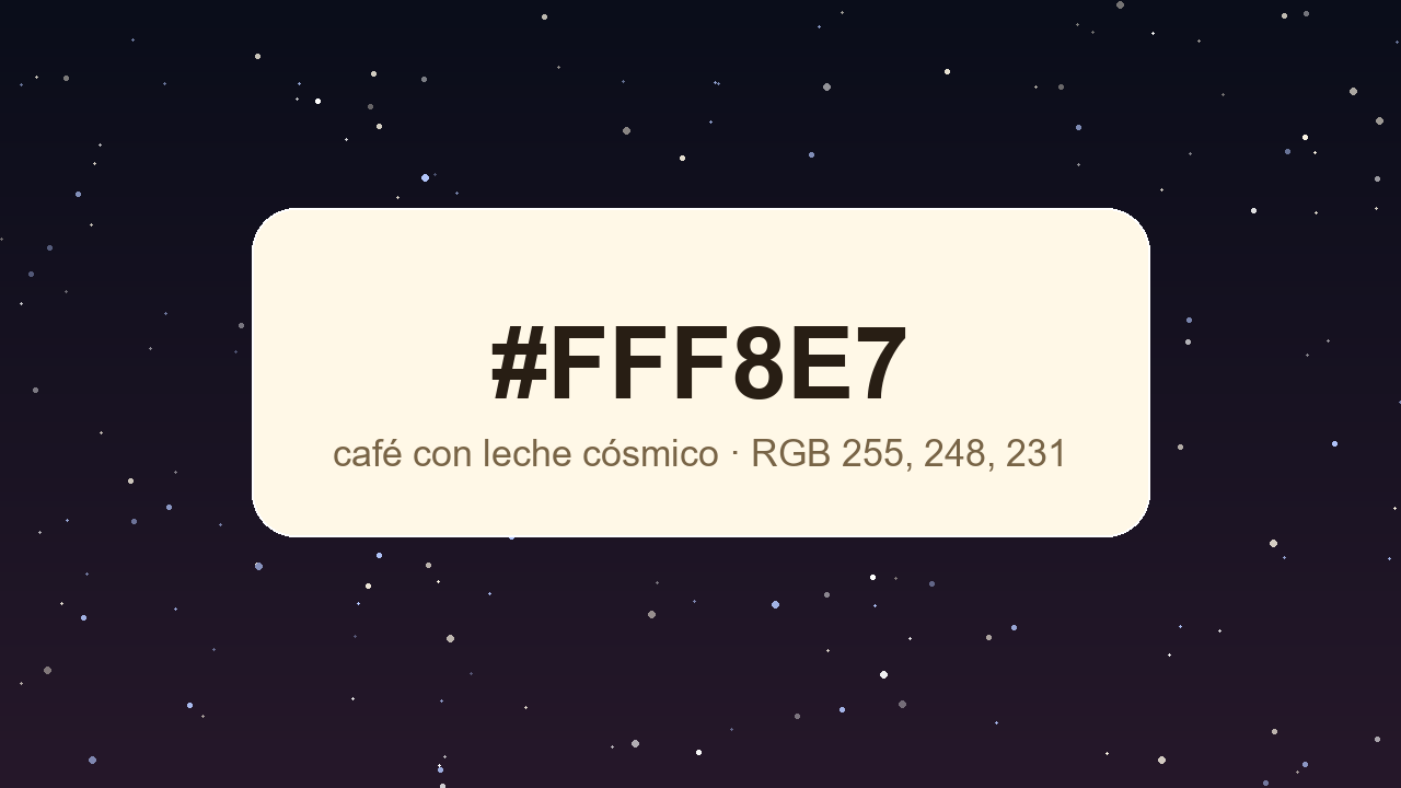 Swatch del color café con leche cósmico #FFF8E7, el color promedio del universo
